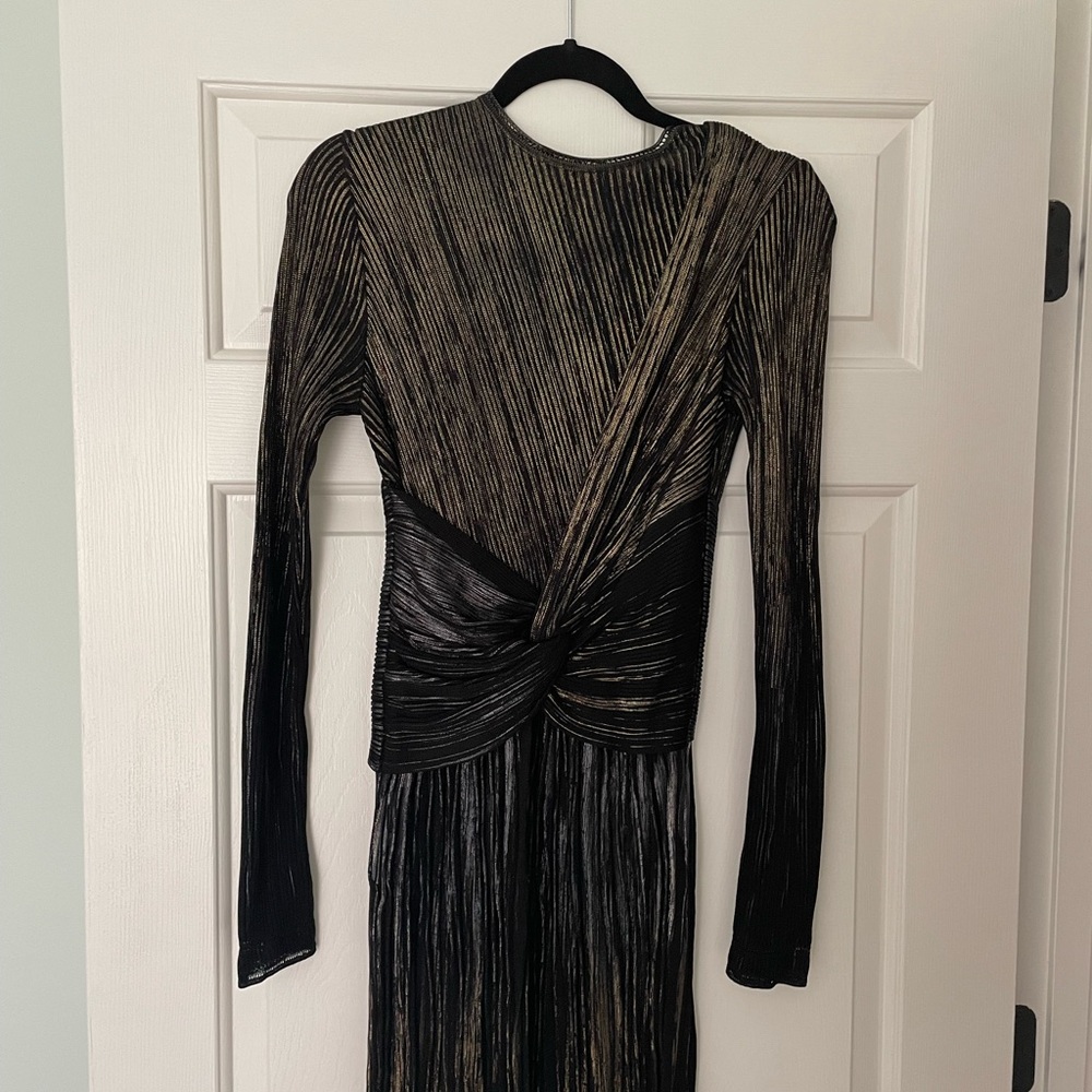 Salvatore Ferragamo good and black metallic long sleeve midi length dress